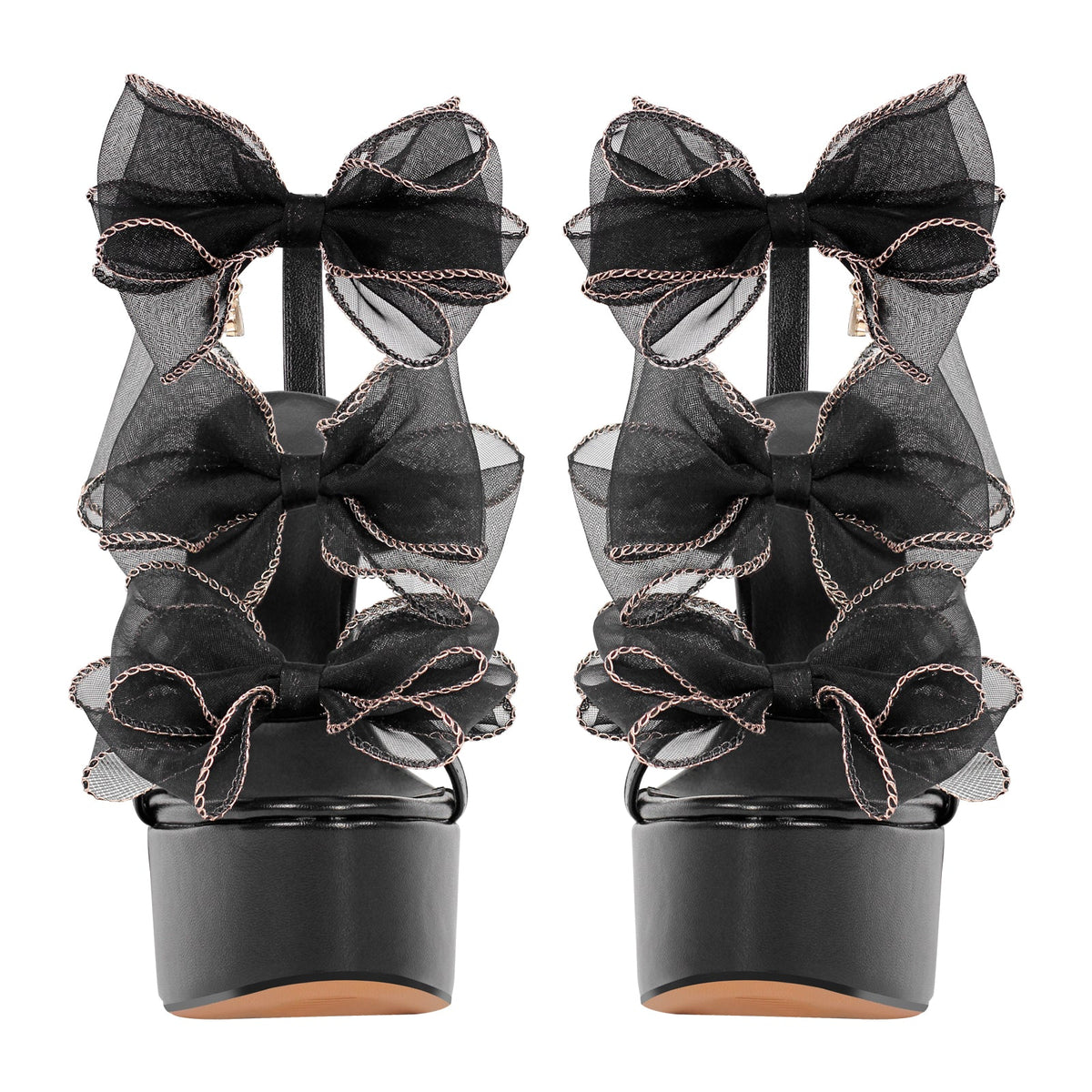 Black Bow Ankle Strap Chunky Heel Platform Sandals | Onlymaker Special Offer