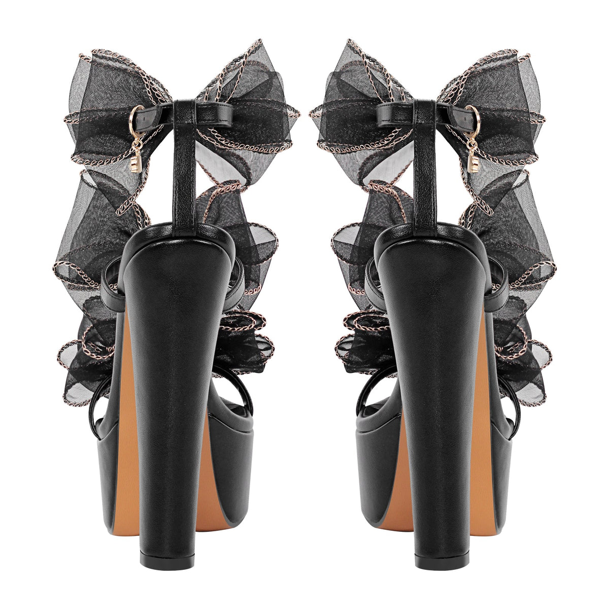 Black Bow Ankle Strap Chunky Heel Platform Sandals | Onlymaker Special Offer