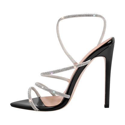 Pointed Toe Rhinestone Strap Stiletto Sandals | Onlymaker Essential