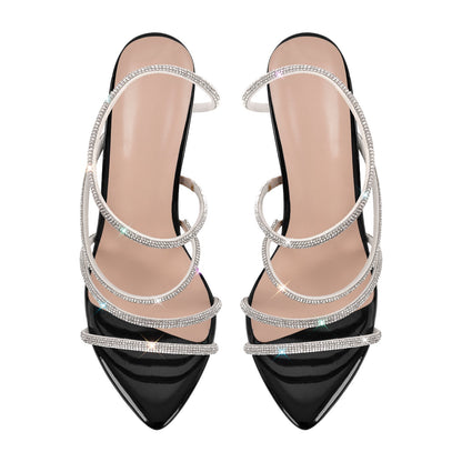 Pointed Toe Rhinestone Strap Stiletto Sandals | Onlymaker Essential