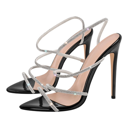 Pointed Toe Rhinestone Strap Stiletto Sandals | Onlymaker Essential