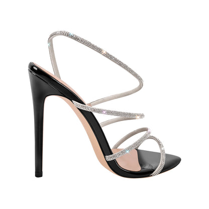 Pointed Toe Rhinestone Strap Stiletto Sandals | Onlymaker Essential