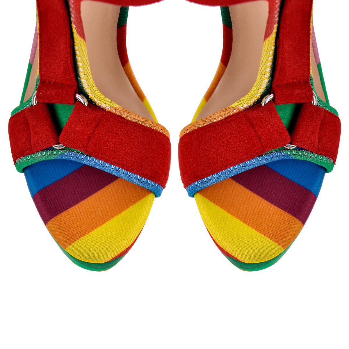 Canvas Rainbow Ankle Strap Chunky Heel Sandals | Onlymaker Top Pick