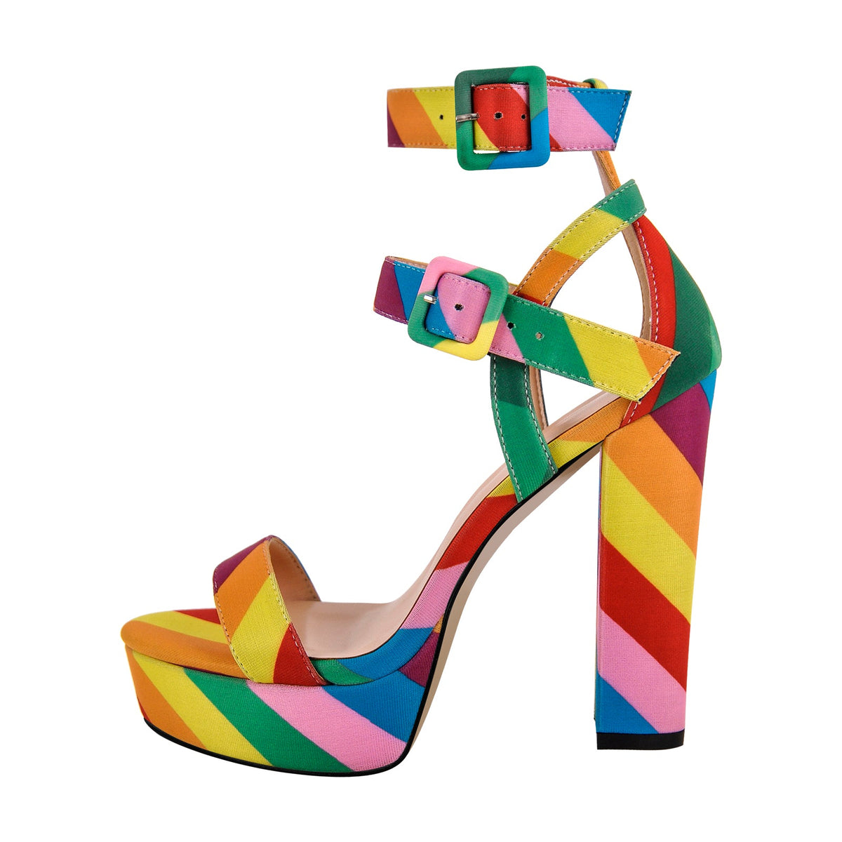 Rainbow Buckle Strap Chunky Heel Sandals | Onlymaker Signature