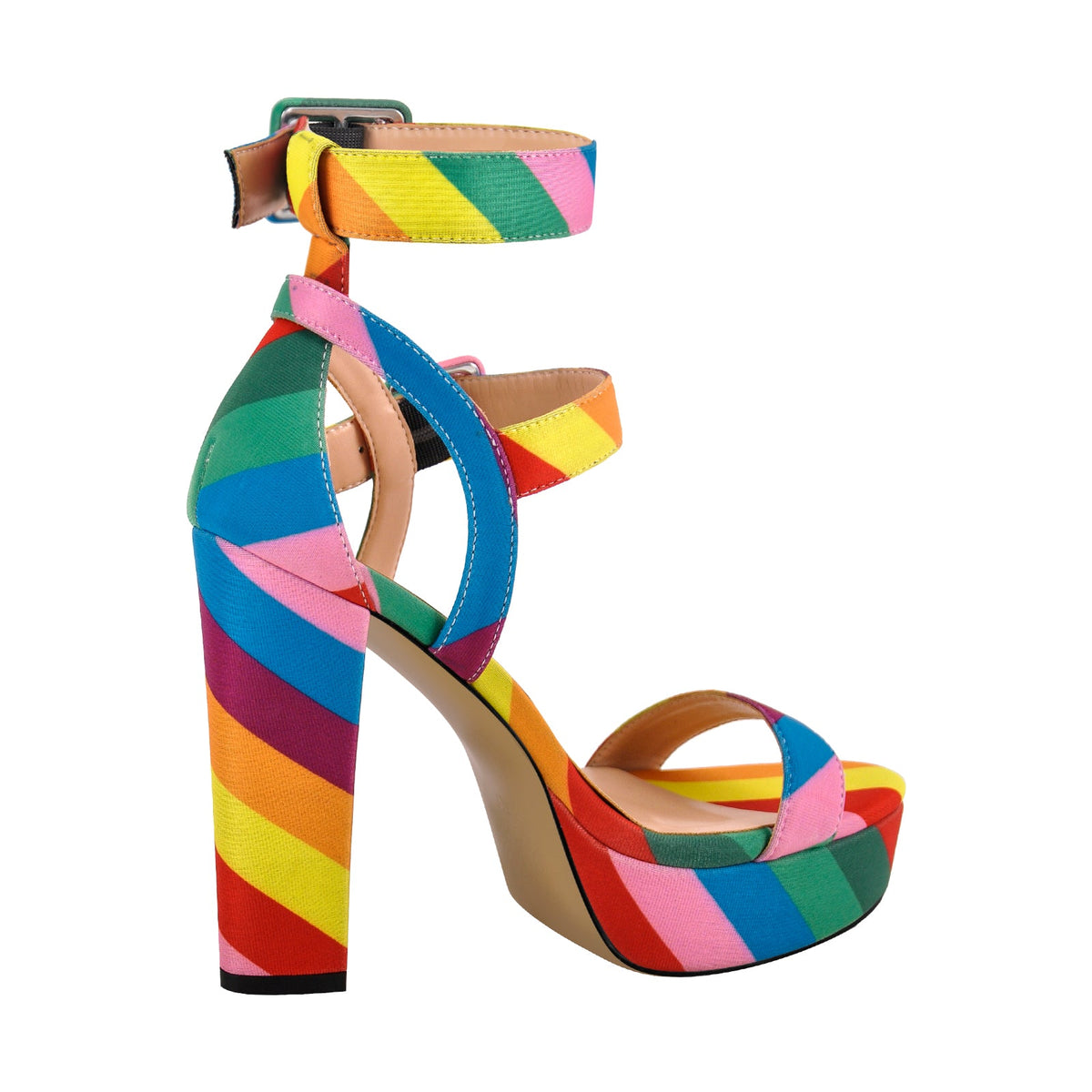 Rainbow Buckle Strap Chunky Heel Sandals | Onlymaker Signature
