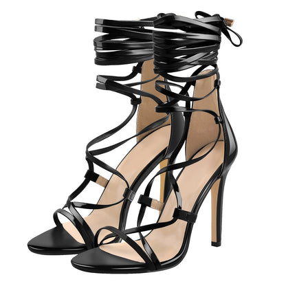 Gladiator Round Toe Lace-up Stiletto Sandals | Onlymaker Hot Sale
