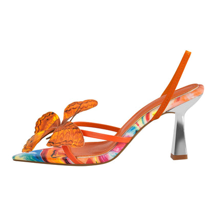 Butterfly Pointed Toe Slingback Kitten Heel Sandals | Onlymaker Quality