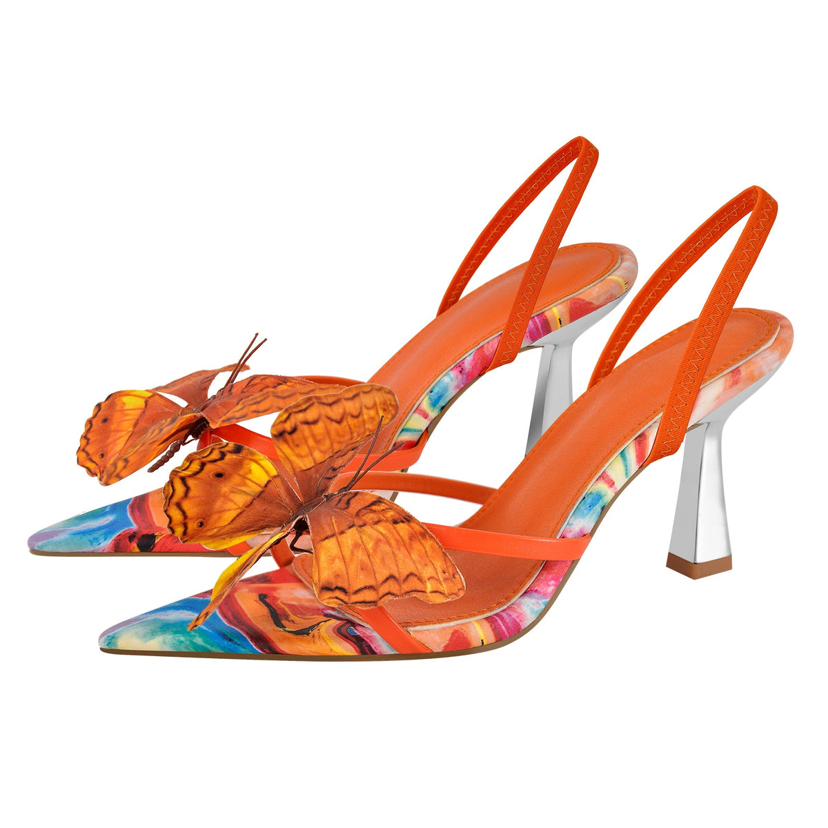 Butterfly Pointed Toe Slingback Kitten Heel Sandals | Onlymaker Quality