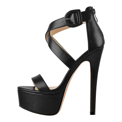 Round Toe Platform Buckle Ankle Strap Stiletto Sandals | Onlymaker Discount