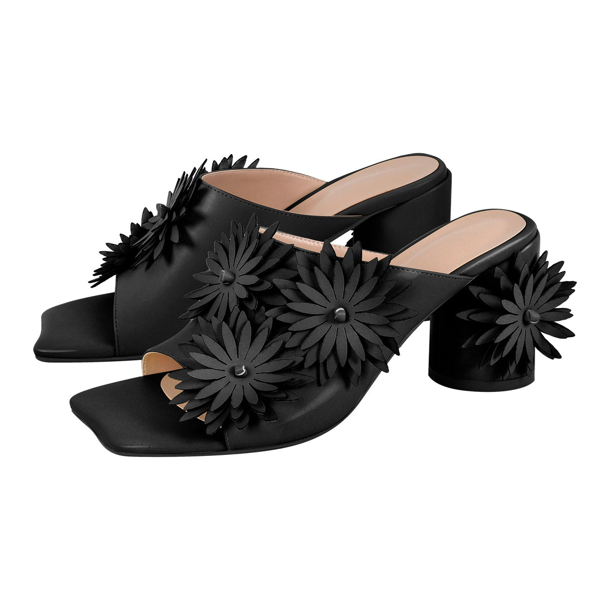 Square Toe Flower Chunky Heel Mules | Onlymaker Best Price