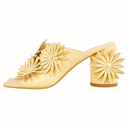 Square Toe Flower Chunky Heel Mules | Onlymaker Best Price