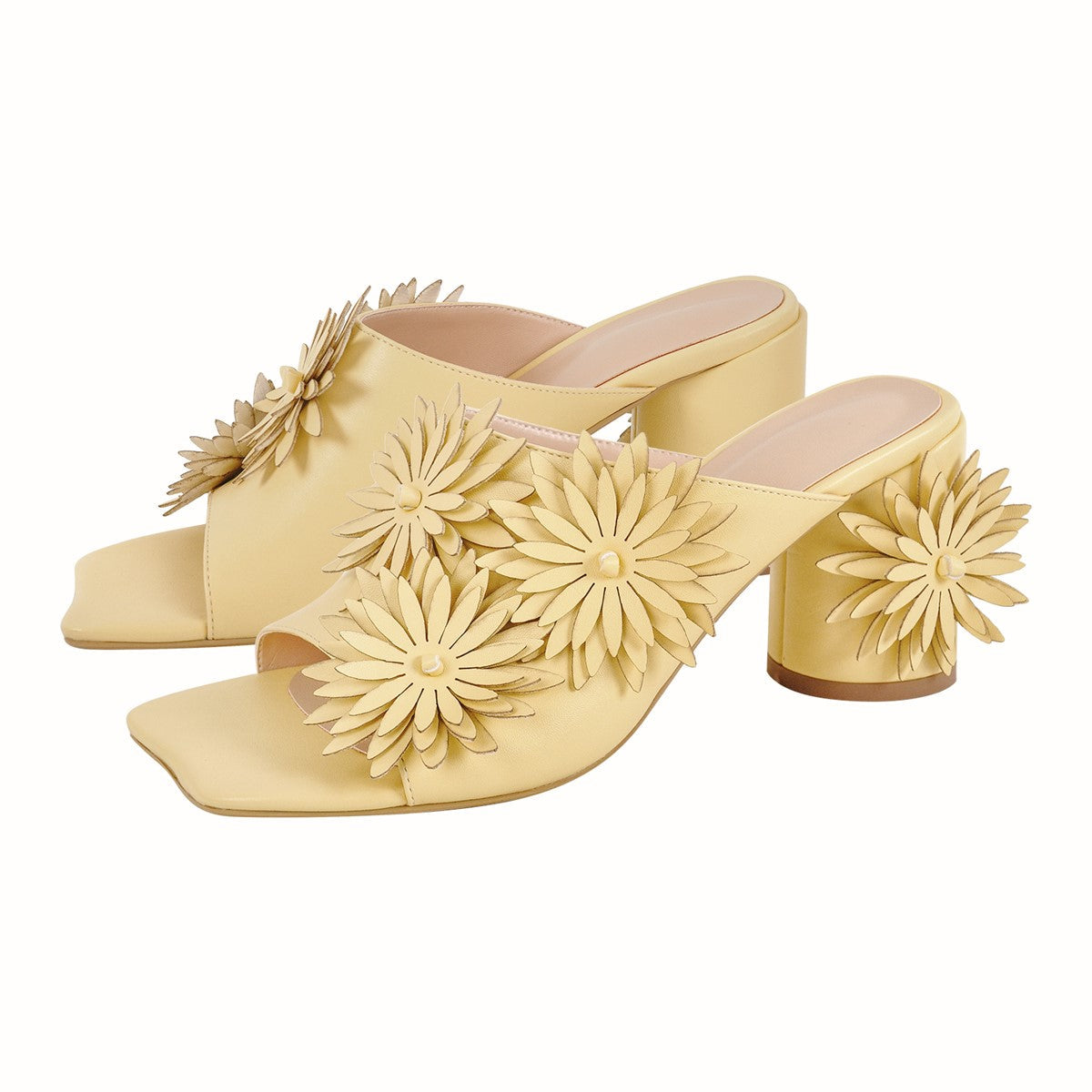 Square Toe Flower Chunky Heel Mules | Onlymaker Best Price