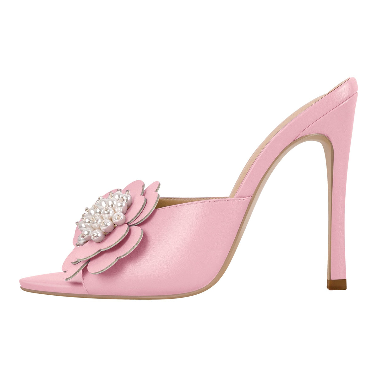 Pearl Flower Pointed Toe Stiletto Mules | Onlymaker New