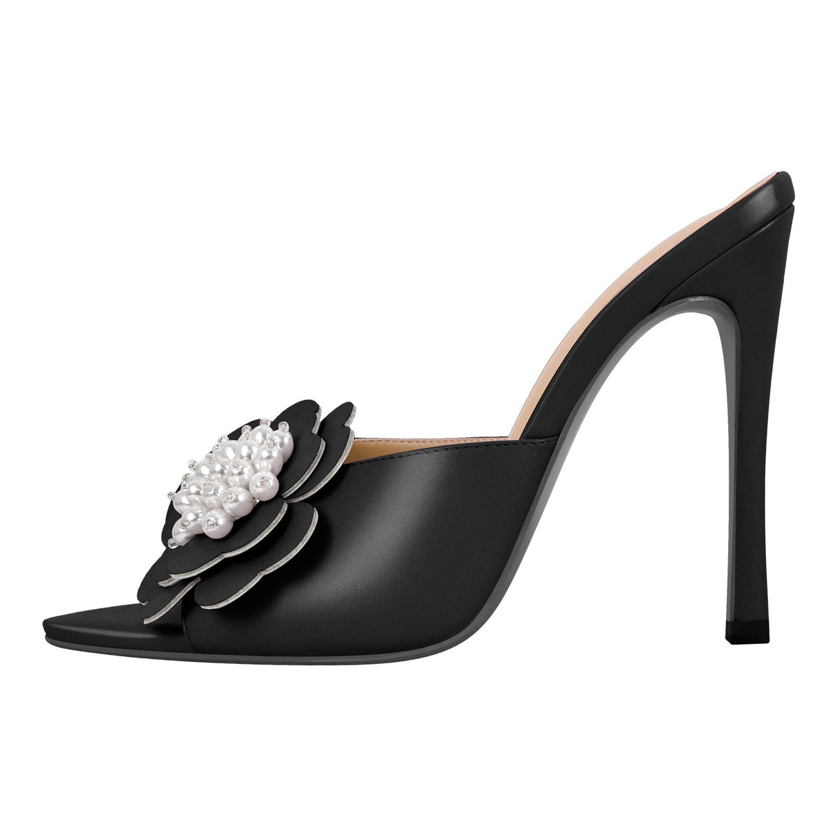 Pearl Flower Pointed Toe Stiletto Mules | Onlymaker New