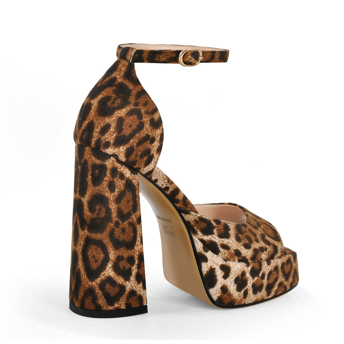 Leopard Platform Ankle Strap Chunky Heel Sandals | Onlymaker Great Value