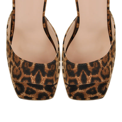 Leopard Platform Ankle Strap Chunky Heel Sandals | Onlymaker Great Value