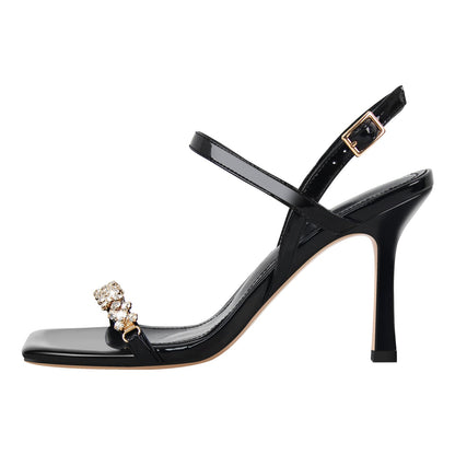 Rhinestone Square Toe Buckle Strap Sandals | Onlymaker Trending