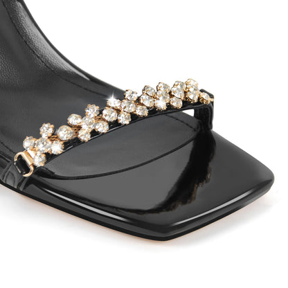 Rhinestone Square Toe Buckle Strap Sandals | Onlymaker Trending