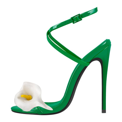 Round Toe Calla Lily Cross Strap Sandals | Onlymaker Sale