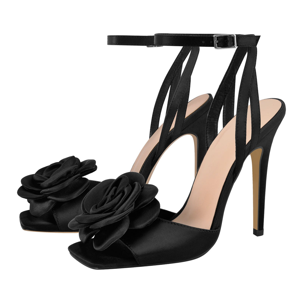 Square Toe Flower Ankle Strap Sandals | Onlymaker Exclusive