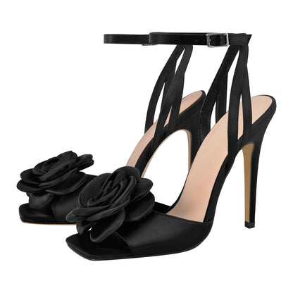 Square Toe Flower Ankle Strap Sandals | Onlymaker Exclusive