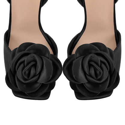 Square Toe Flower Ankle Strap Sandals | Onlymaker Exclusive