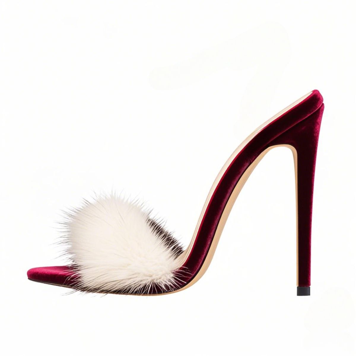 White Fur Velvet High Heel Mules | Onlymaker Essential
