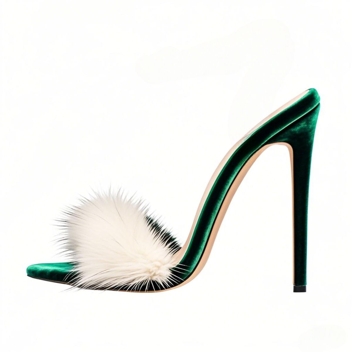 White Fur Velvet High Heel Mules | Onlymaker Essential