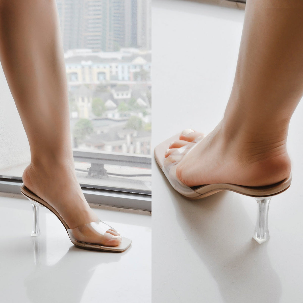 Square Open Toe Transparent Sandal Mules | Onlymaker Great Value