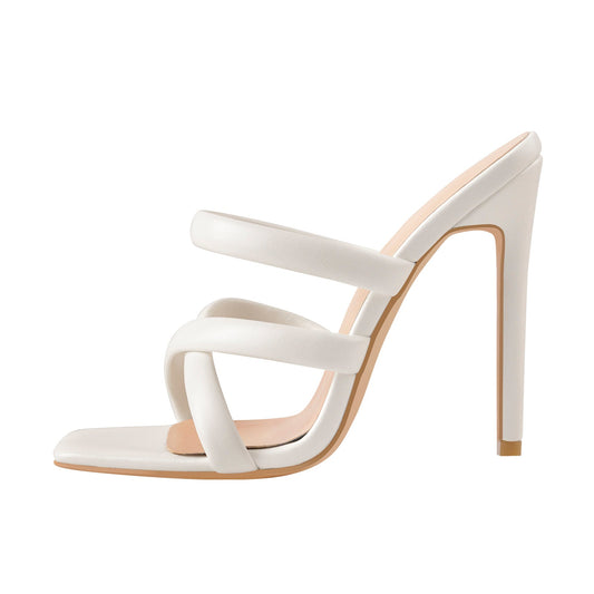 White Square Toe Matte High Heels Sandals | Onlymaker Customer Favorite
