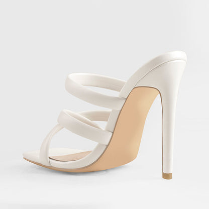 White Square Toe Matte High Heels Sandals | Onlymaker Customer Favorite
