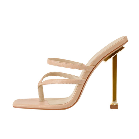 Square Toe Strap 10cm Metal Heels Sandals | Onlymaker Everyday