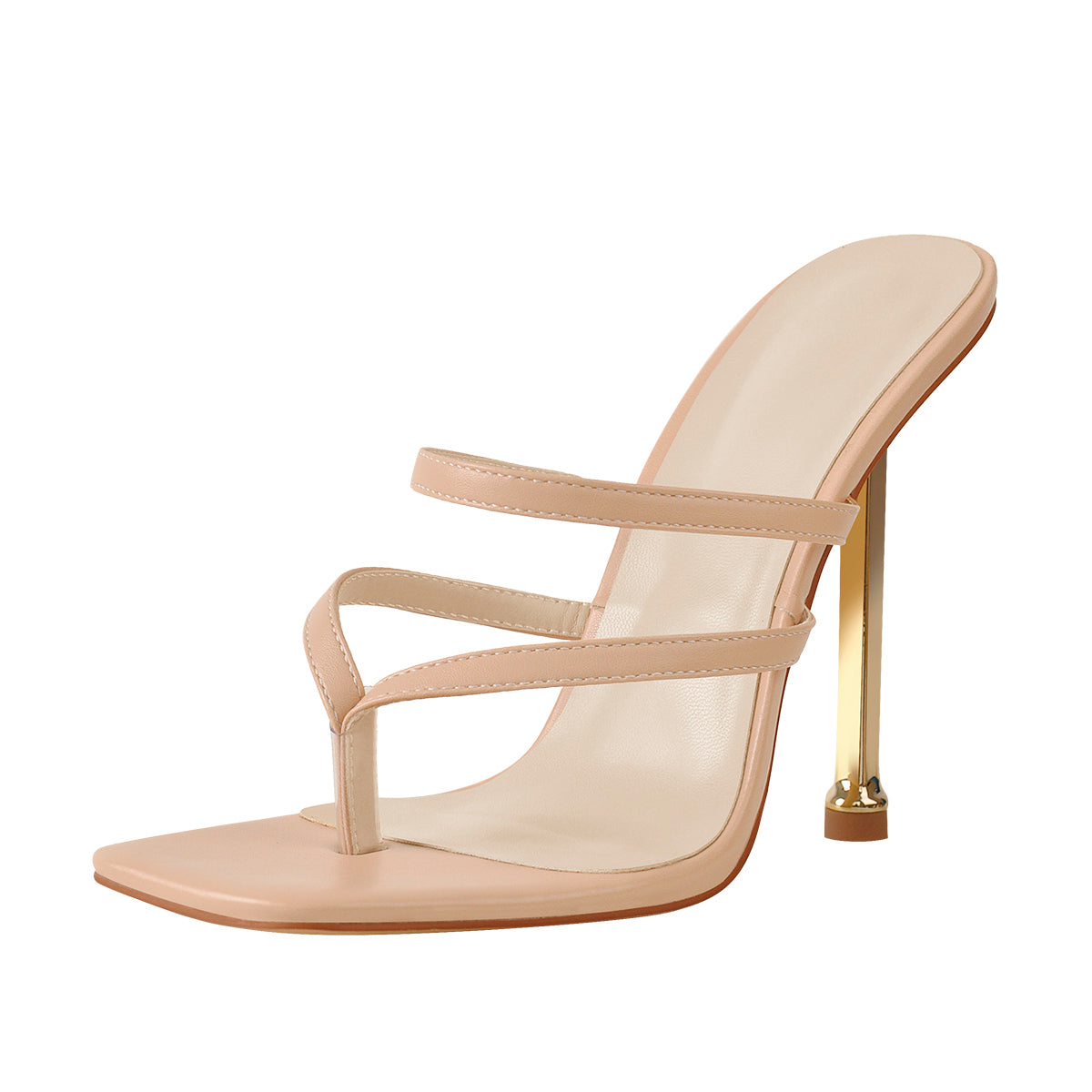 Square Toe Strap 10cm Metal Heels Sandals | Onlymaker Everyday