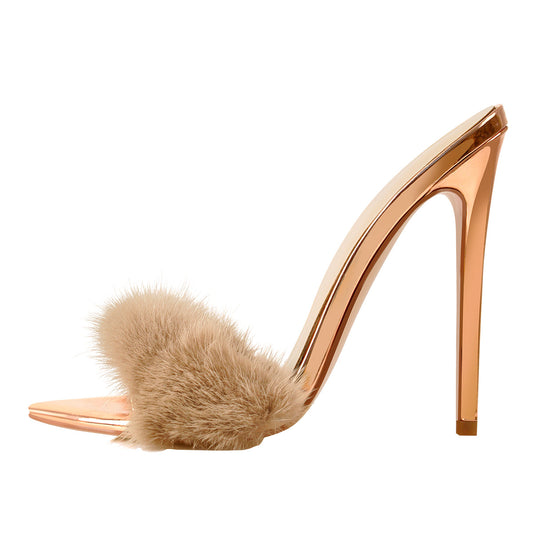 Feather Pointed Open Toe High Heel Sandals | Onlymaker Great Value