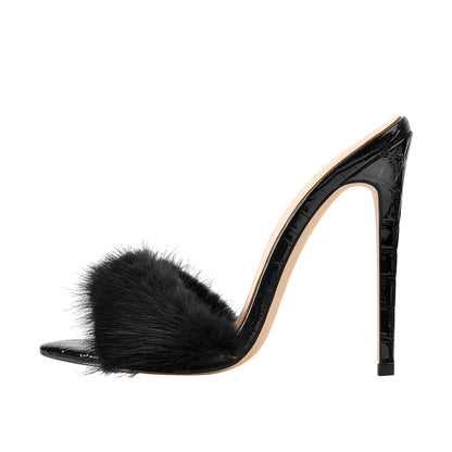 Feather Pointed Open Toe High Heel Sandals | Onlymaker Great Value