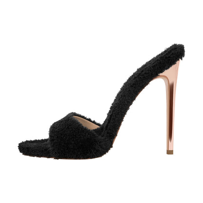 Sherpa Pointed Toe High Heel Sandals | Onlymaker Sale