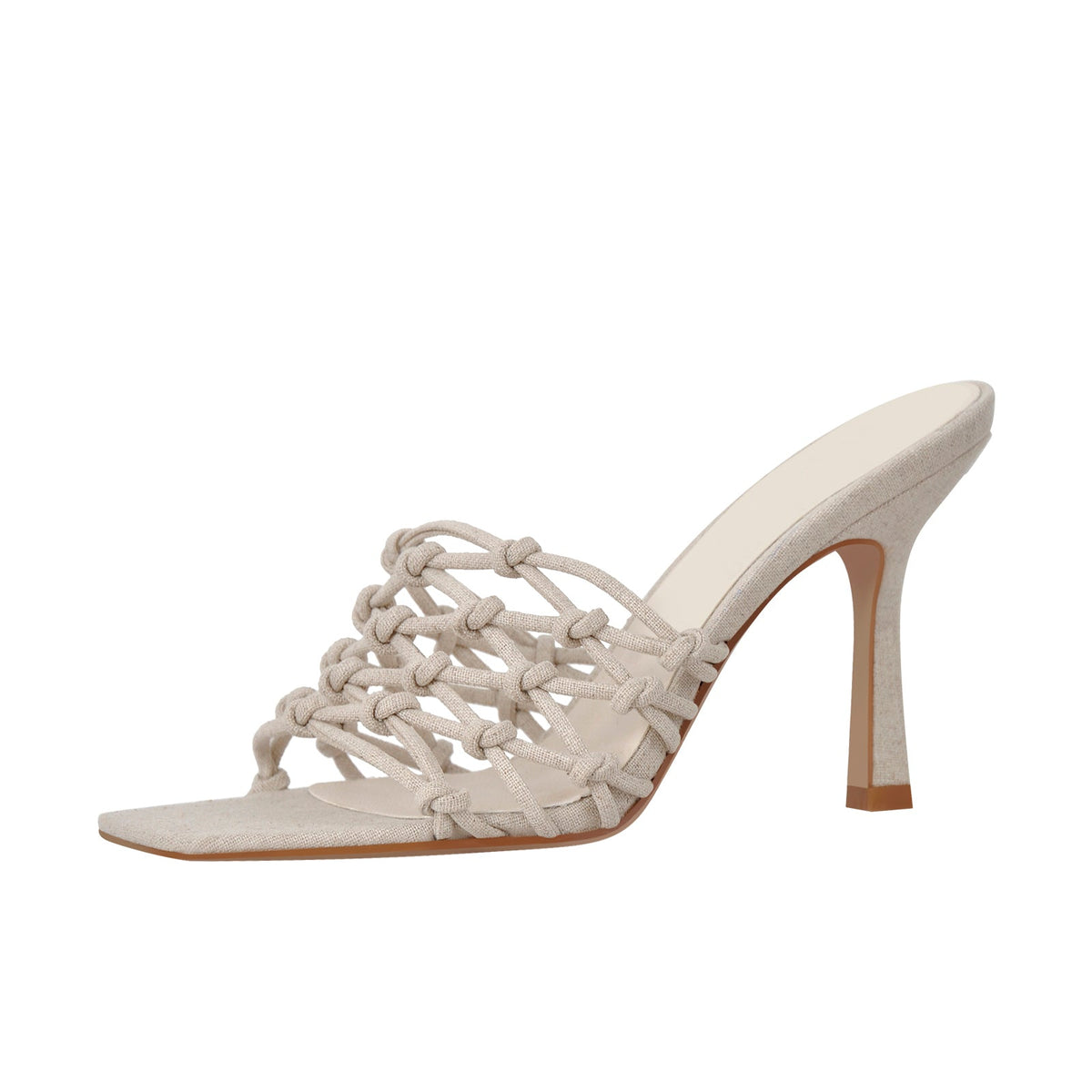 Linen Weave Sandals Square Open Toe High Heel Mules | Onlymaker Value