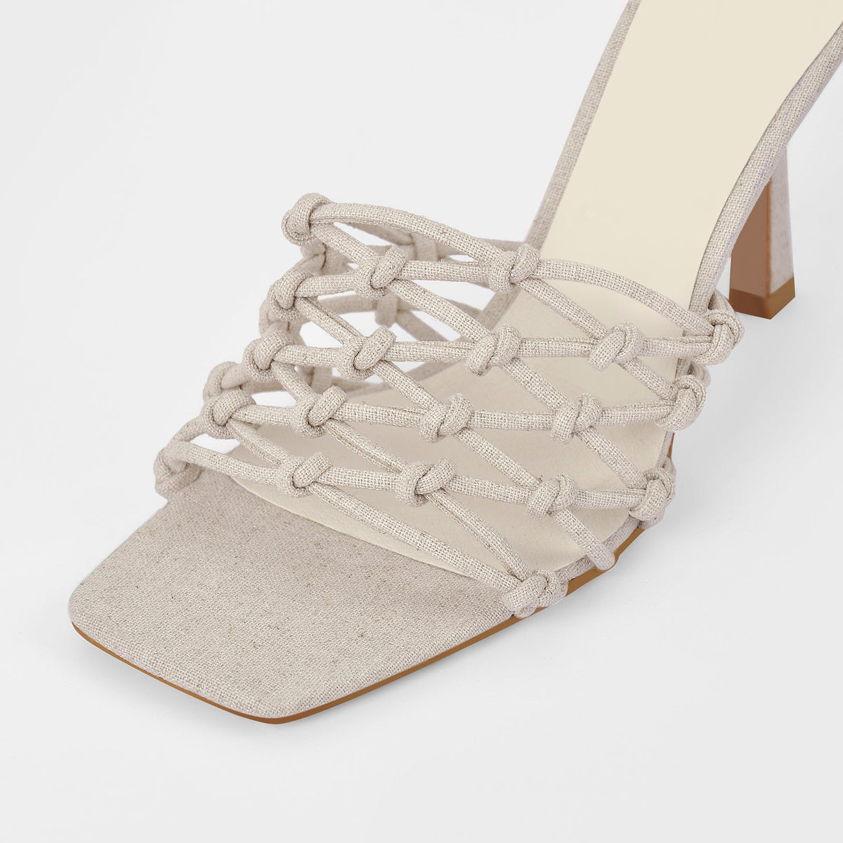 Linen Weave Sandals Square Open Toe High Heel Mules | Onlymaker Value