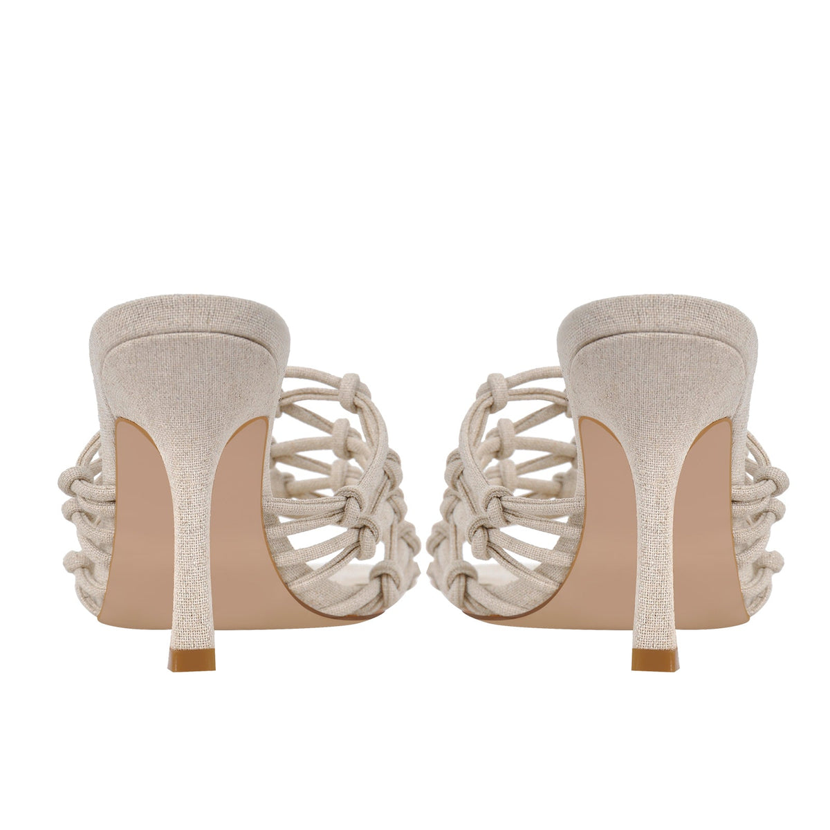 Linen Weave Sandals Square Open Toe High Heel Mules | Onlymaker Value