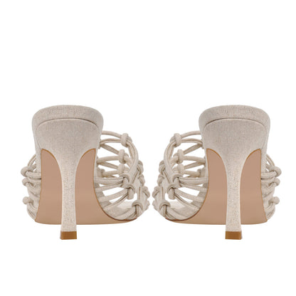 Linen Weave Sandals Square Open Toe High Heel Mules | Onlymaker Value