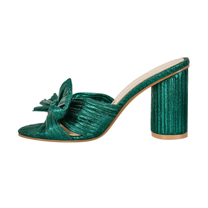 Round Toe Chunky Heel Bow Sandals Mules | Onlymaker Trending