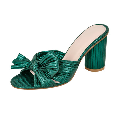 Round Toe Chunky Heel Bow Sandals Mules | Onlymaker Trending