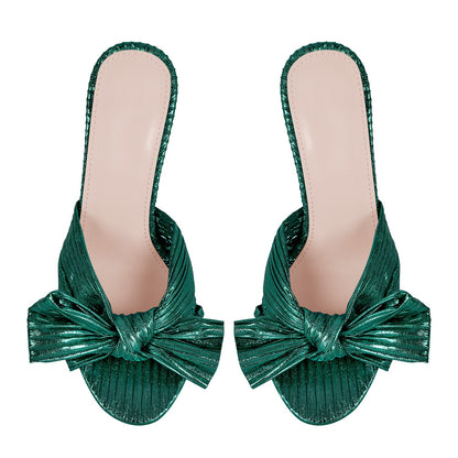 Round Toe Chunky Heel Bow Sandals Mules | Onlymaker Trending
