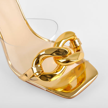 Square Toe Slippers Metal Chain Sandals | Onlymaker Special Offer