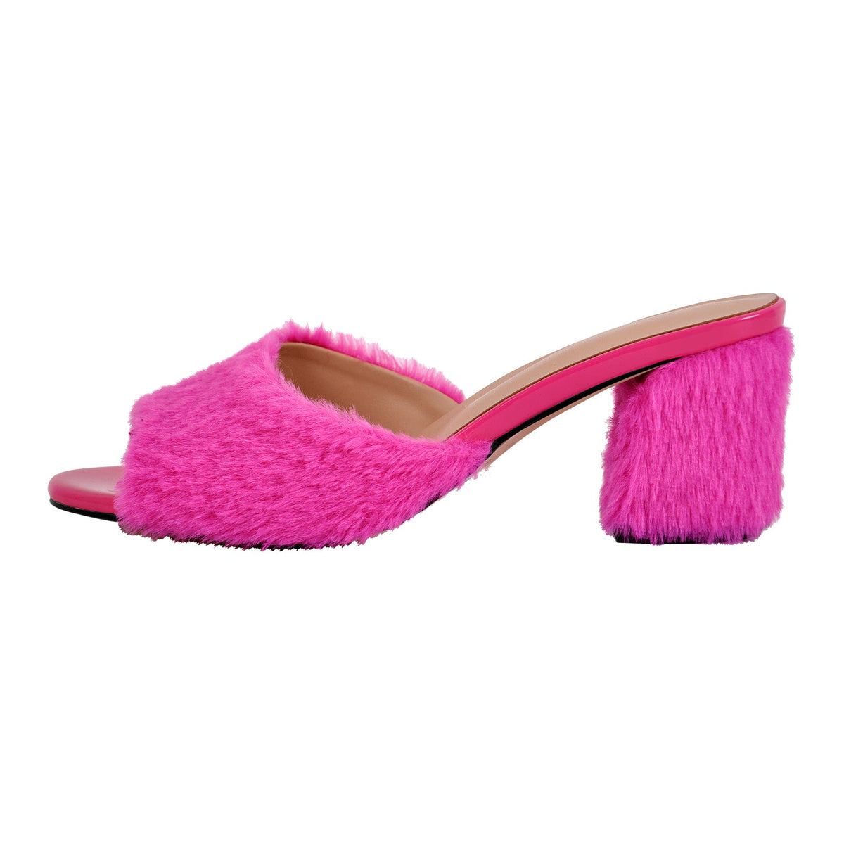 Round Toe Chunky Heel Fur Sandals Mules | Onlymaker Latest