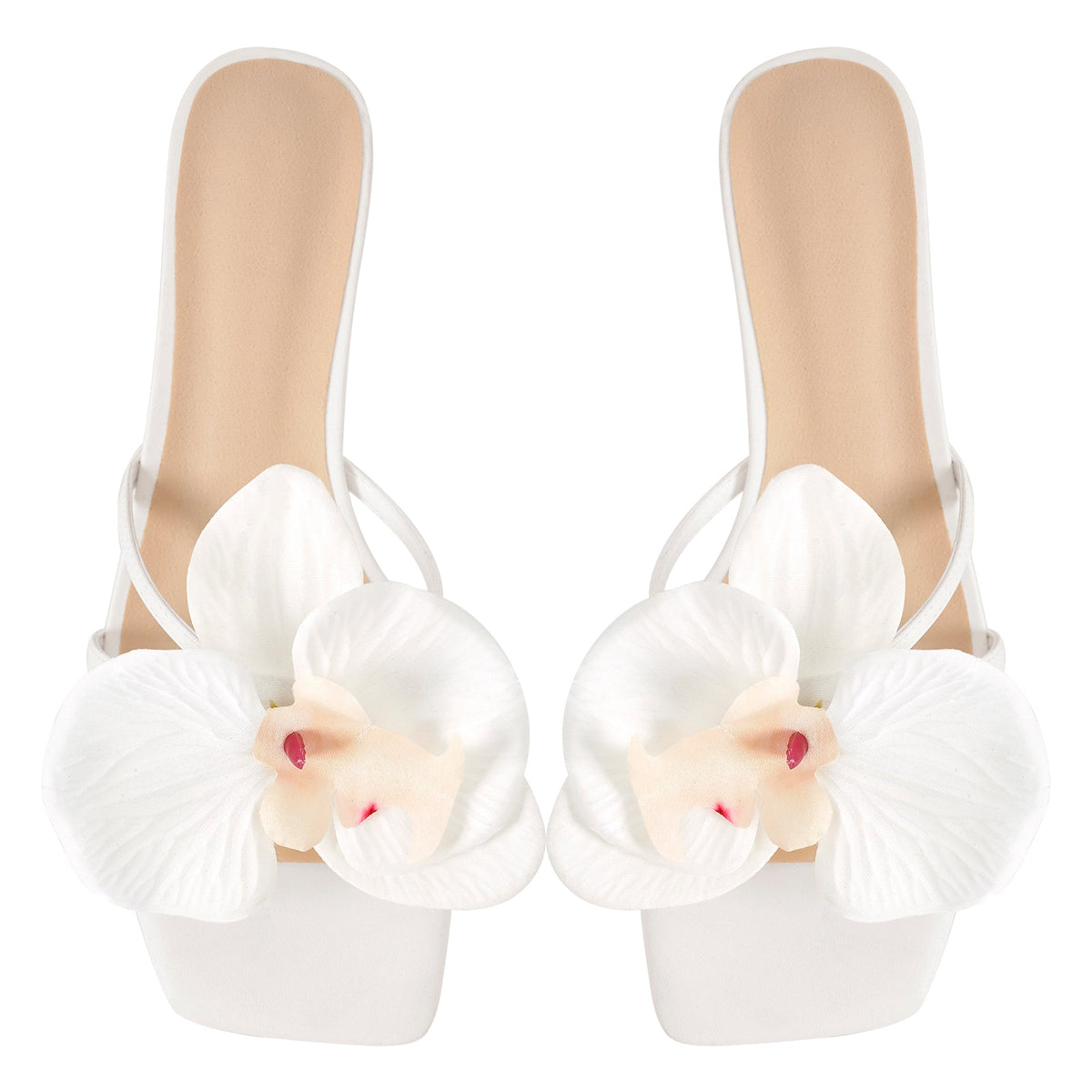 Flower Square Toe Chunky Heel Sandals Mules | Onlymaker Exclusive