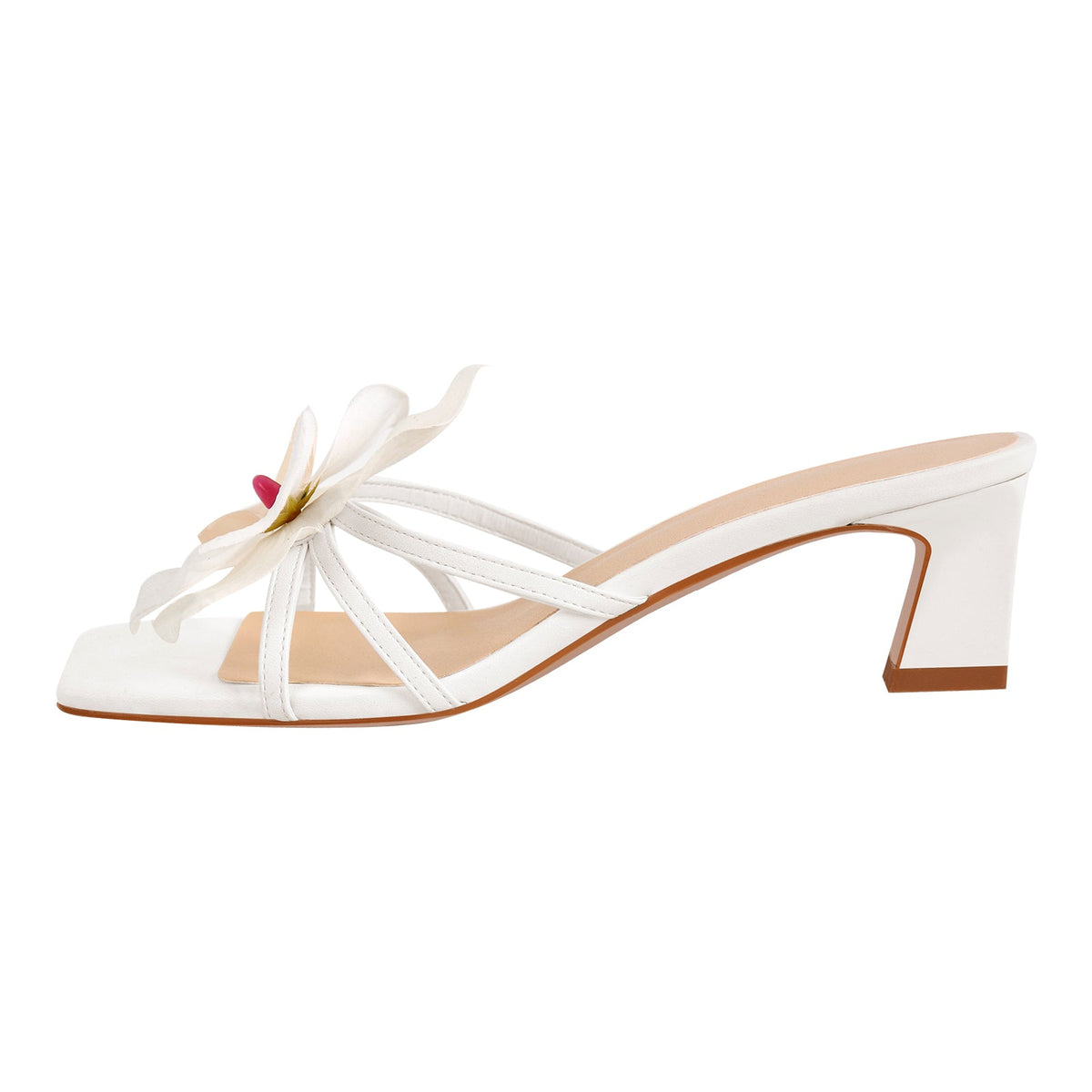 Flower Square Toe Chunky Heel Sandals Mules | Onlymaker Exclusive