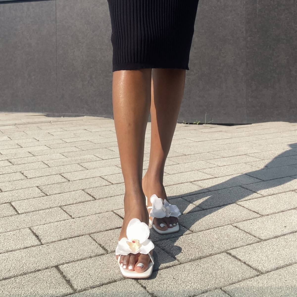 Flower Square Toe Chunky Heel Sandals Mules | Onlymaker Exclusive