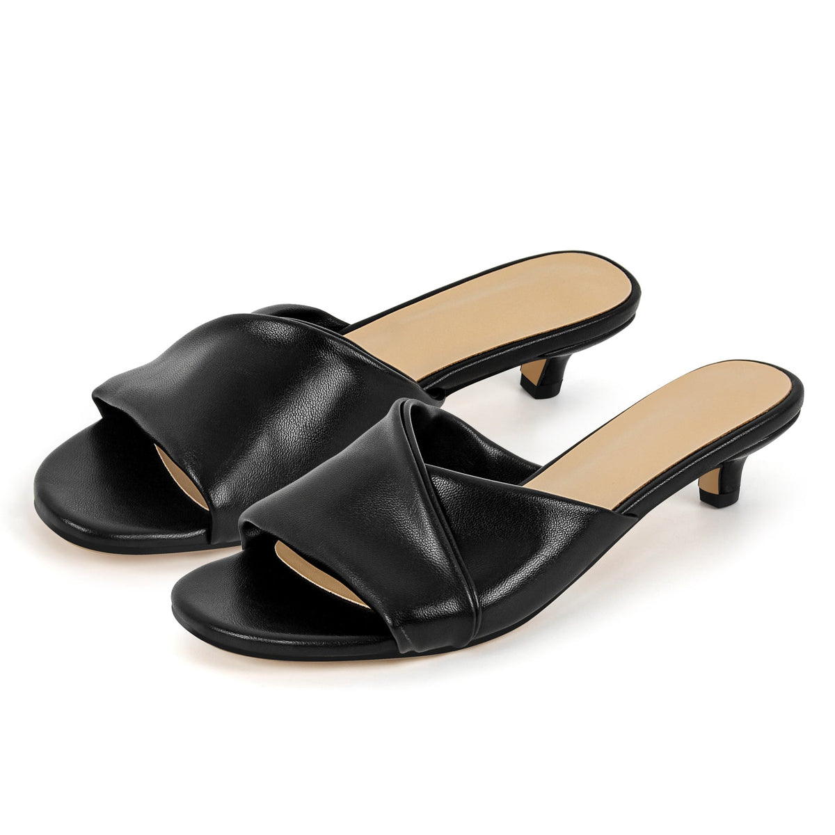 Black Round Toe Kitten Heel Mules | Onlymaker Trending