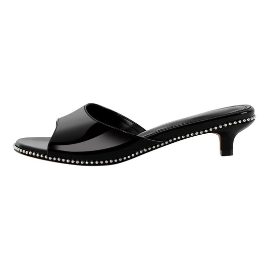 Round Toe Rivet Kitten Heel Mules | Onlymaker Recommended